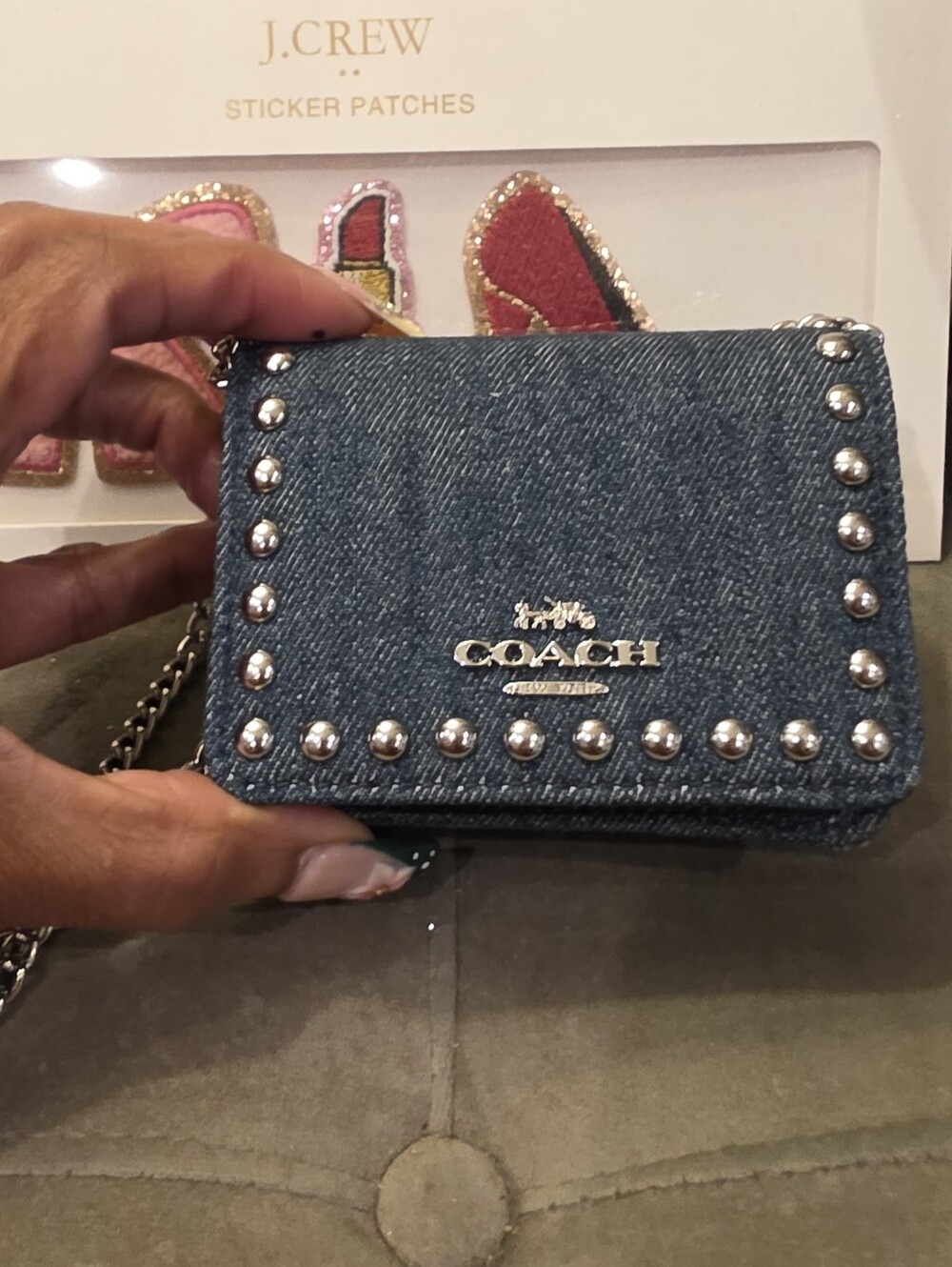 Coach Dark Blue Denim Studded Crossbody Wallet - Picture 4 of 6